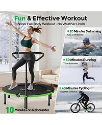 Bcan SP3 Foldable Mini Rebounder Trampoline with Adjustable T Shape Foam Handrail 48 Inch Indoor Garden Workout Trampoline for Adults 440LBS