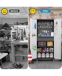 Boyel Living 71" Rolling Metal Tool Storage Cabinet, Lockable Utility Organizer with Pegboard and Drawer for Garage