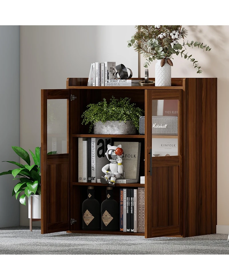 Boyel Living Glass Door Storage Cabinet with Display and Hidden Storage for Small Spaces