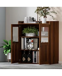 Boyel Living Glass Door Storage Cabinet with Display and Hidden Storage for Small Spaces