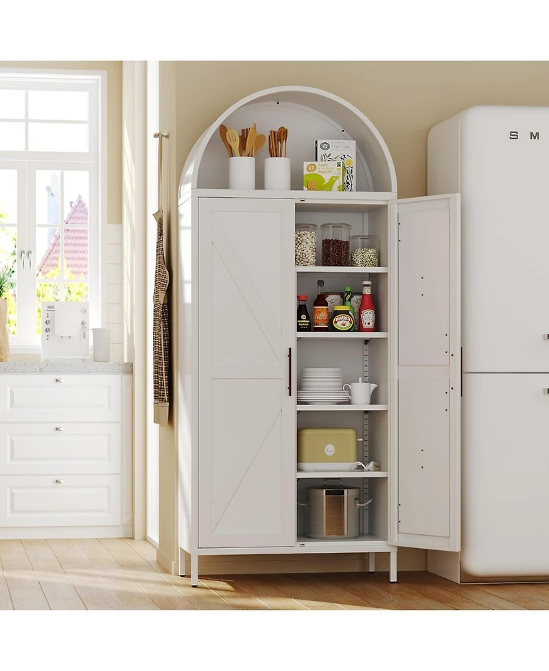Boyel Living Metal Arched Storage Cabinet with Doors, Farmhouse Cupboard and Pantry with Adjustable Shelves