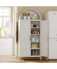 Boyel Living Metal Arched Storage Cabinet with Doors, Farmhouse Cupboard and Pantry with Adjustable Shelves