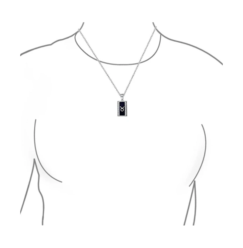 Bling Jewelry Taurus Zodiac Dog Tag Style Pendant Necklace Goldstone .925 Sterling Silver