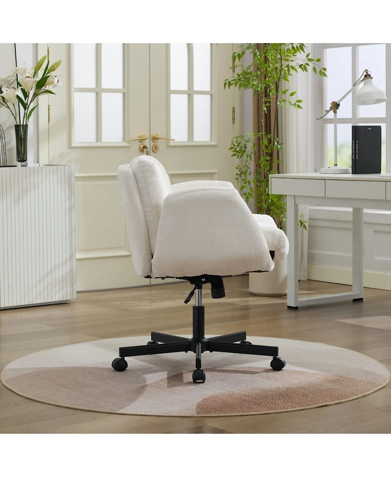 Rainsken Modern Chenille Swivel Office Chair, with Wheels and Outward-Folding Arms, Built-in Dynamic Airbag Lumbar Support,for Home Office, Apartment