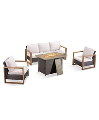 Pocassy 4 Piece Patio Furniture Set 41in Fire Pit Table Outdoor Sets Couch Chairs Propane