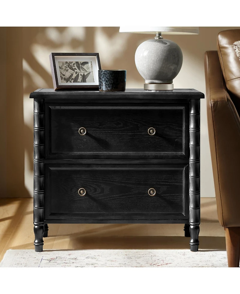 Hulala Home Nicola Transitional 26''W 2-Drawer Spindle End Table with Charging Station