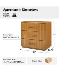 Hulala Home Isla 26''W Modern 3-Drawer Fluted End Table with Charging Station