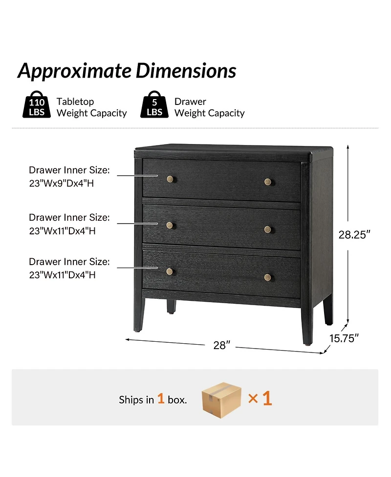 Hulala Home Vettorello Modern 28"W 3-Drawer Solid End Table with Integrated Power Station