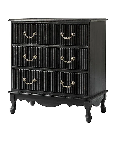 Hulala Home Larisa Transitional 28"W 3-Drawer Solid Wood Fluted End Table with Built-In Power Outlet and Simple Assembly
