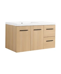 Sillysis 36 Inch Wall Mounted Bathroom Vanity with Drawers, Resin Sink, Soft Close Doors