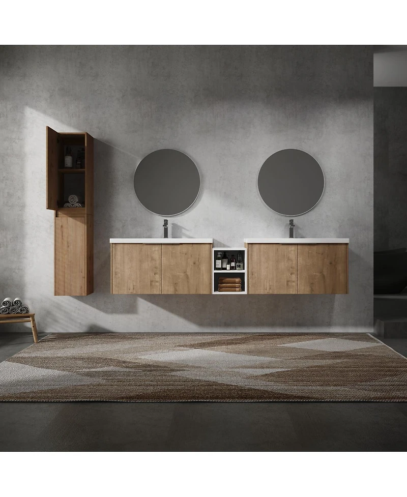 Sillysis Modern Wall Mounted Double Sink Bathroom Vanity Set
