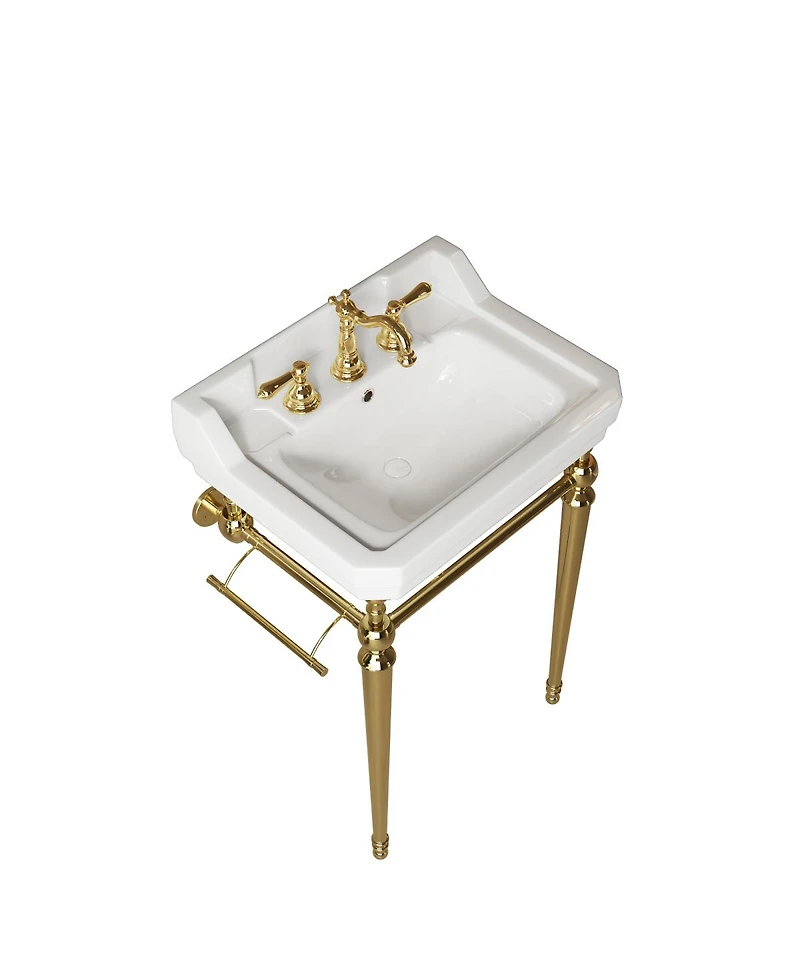 Sillysis Bathroom Console Sink with White Ceramic Vanity, Wall Mounted Basin and Stainless Steel Legs, Towel Bar Included