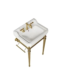 Sillysis Bathroom Console Sink with White Ceramic Vanity, Wall Mounted Basin and Stainless Steel Legs, Towel Bar Included