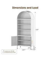 Boyel Living Arched Bookcase Cabinet with Glass Doors, Modern Farmhouse Display Shelf and Open Storage Hutch