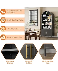 Boyel Living Metal Arched Bookcase Cabinet, Wide Tall Bookshelf with Glass Doors and Adjustable Shelves