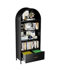 Boyel Living 72.8" Metal Arched Bookcase with File Drawer, Tall Storage Cabinet with Adjustable Shelves for Home Office