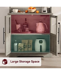 homfan Farmhouse Baker's Rack with Charging Station, Engineered Wood Microwave Storage Hutch Glass Cabinet, Space-Saving Easy Assembly Organizer