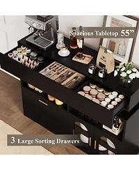 homfan Coffee Bar Cabinet,Kitchen Storage Cabinet with 3 Drawers,Sideboard Buffet Cabinets Ajustable Shelf