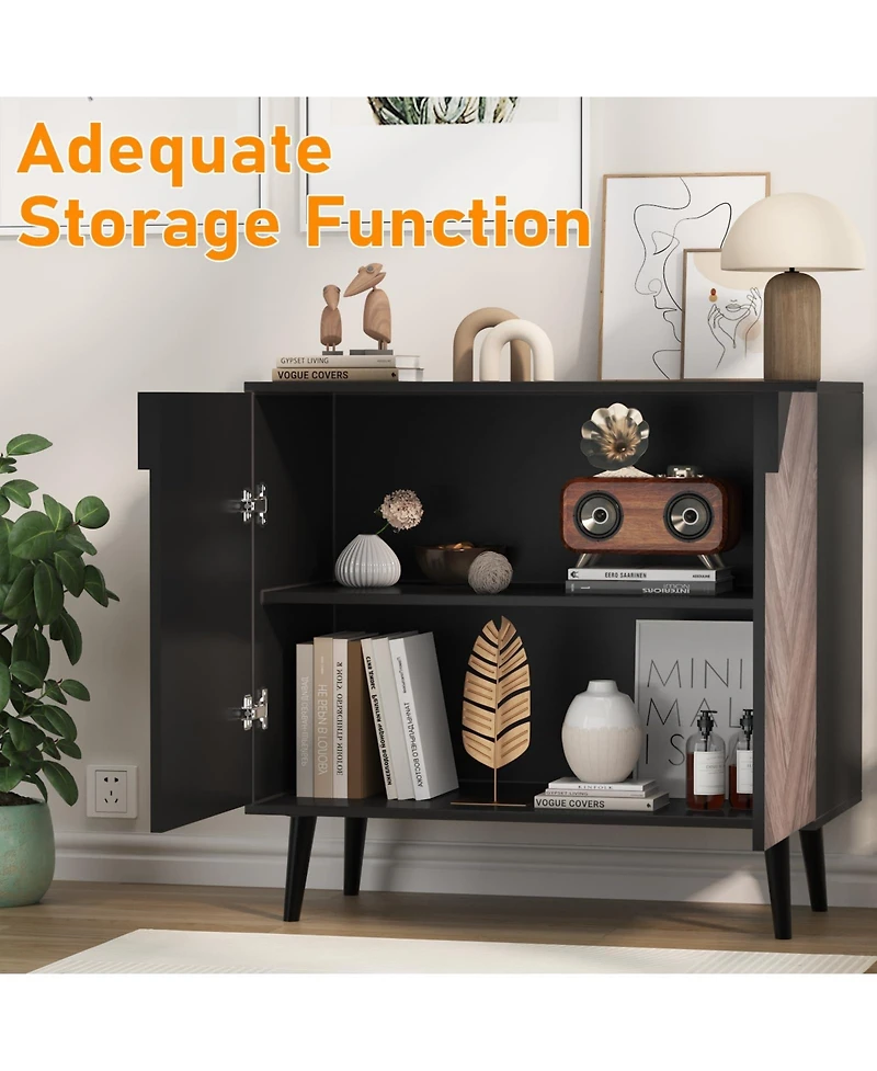 homfan Storage Cabinet with Shelf and Doors, Modern Sideboard Buffet with Storage, Free Standing Accent Cabinet for Dining Room, Living Room, Entryway