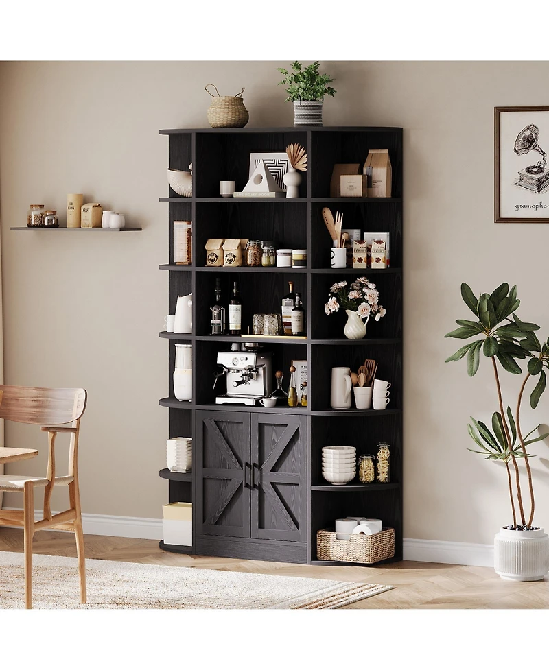 homfan Furniture 6-Tier Wooden Storage Bookcase with Cabinet and Doors, Modern 75 Inch Tall Display Organizer for Activity Room, Living Room Home