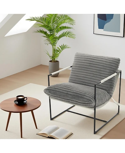 homfan Oversized Modern Sling Accent Chair, Ergonomic Metal Frame, Removable Cushioned Armchair, Upholstered Lounge Seating for Living Room or Bedroom