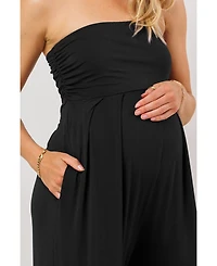 Hello Miz Women's Maternity Strapless Wide Leg Jumpsuit with Pockets