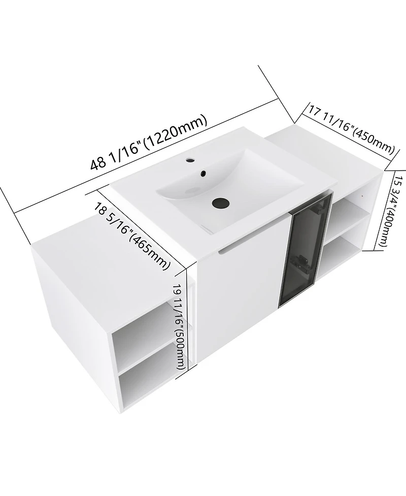 Sillysis Wall Mounted Bathroom Vanity with Ceramic Sink, Modern Floating Plywood Cabinet