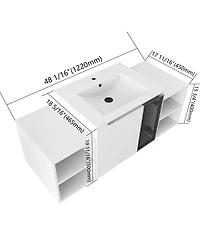 Sillysis Wall Mounted Bathroom Vanity with Ceramic Sink, Modern Floating Plywood Cabinet