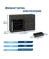 homfan 55 Inch Farmhouse Wooden Sideboard Buffet, Storage Console Table with 4 Acrylic Doors and 2 Drawers for Kitchen, Living Room Entryway