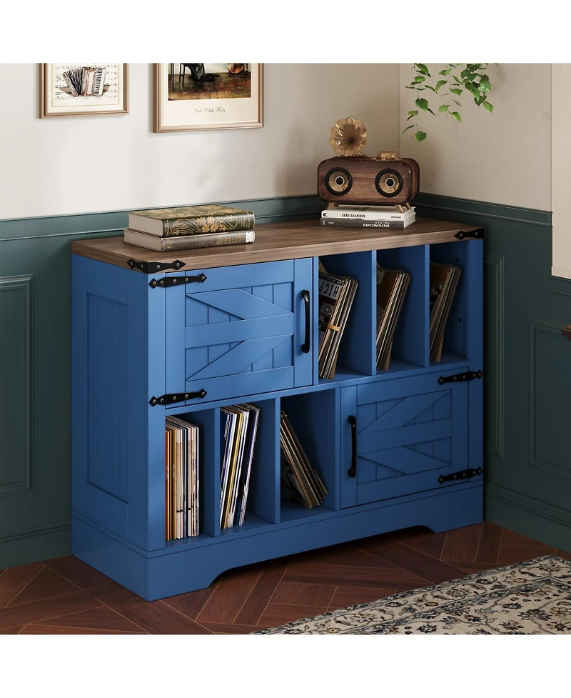 homfan 39-Inch Farmhouse Vinyl Record Player Stand with Barn Doors, Holds Up to 450 Albums