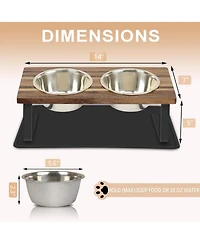 Aronkl Walnut Wood Elevated Pet Feeder Set 15 Degree Tilt Anti Slip Stainless Steel Bowls