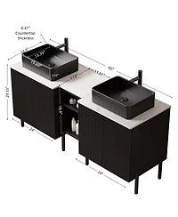 Sillysis 60 Inch Bathroom Vanity with Double Vessel Sinks, Sintered Stone Countertop, Soft Close Doors, Open Shelf Storage