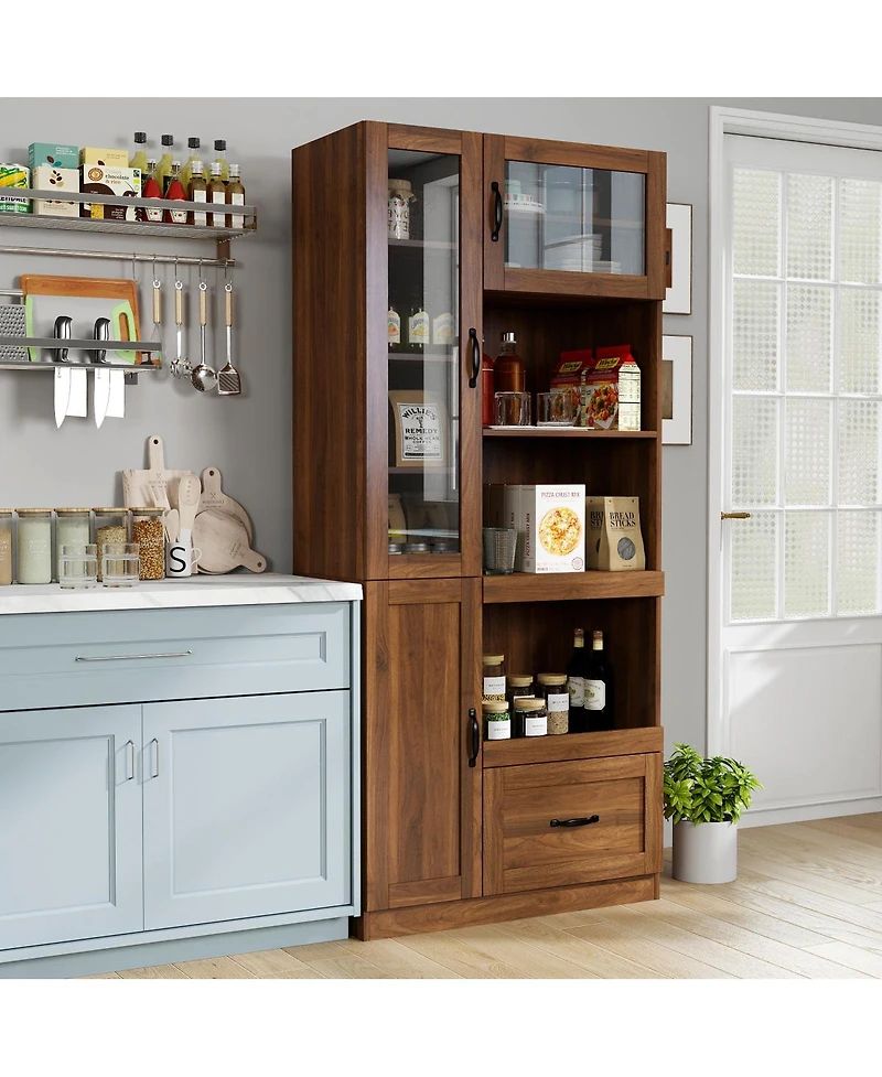 Streamdale Furniture Farmhouse Kitchen Hutch Buffet Cabinet with Microwave Stand