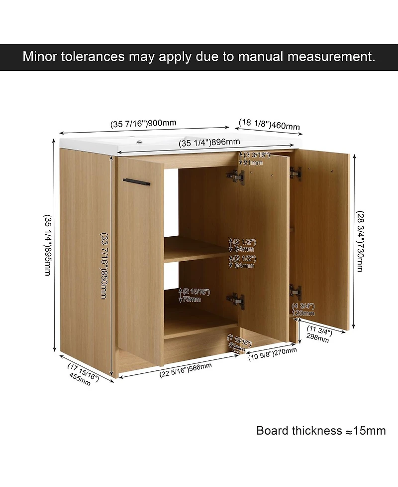 Sillysis 36 Inch Freestanding Bathroom Vanity with Modular Storage Cabinets, Integrated Resin Sink