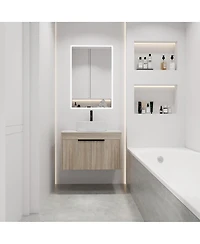 Sillysis 24" Wall Mounted Bathroom Vanity with Ceramic Vessel Sink, White Stone Top, Soft Close Doors