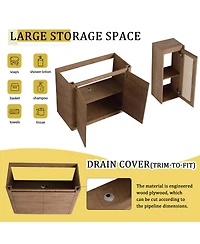 Sillysis Bathroom Vanity Set with Side Cabinet, Freestanding Modern Plywood Storage, Ceramic Sink and Soft Close Doors