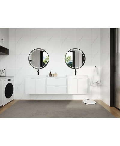 Sillysis 71 Inch Wall Mounted Double Sink Bathroom Vanity with Resin Basins, Soft Close Doors, Water-Resistant Cabinet, Modern Storage