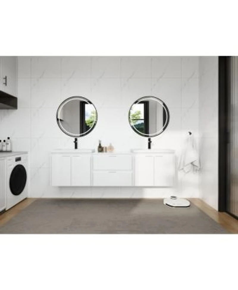 Sillysis 71 Inch Wall Mounted Double Sink Bathroom Vanity With Resin Basins Soft Close Doors Water Resistant Cabinet Modern Storage