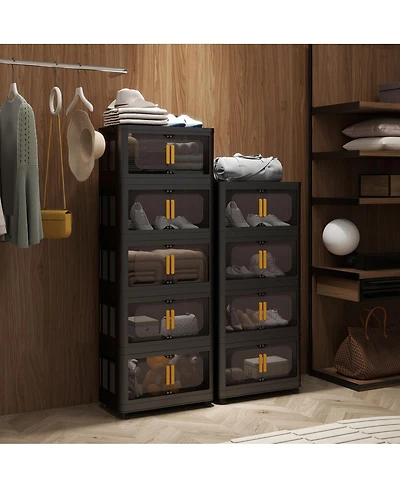 Streamdale Furniture 4-Tier Foldable Storage Cabinet with Magnetic Doors and Wheels