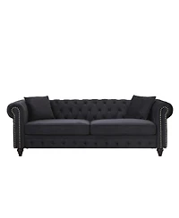 Streamdale Furniture 85.5'' Velvet Chesterfield 3-Seater Sofa with Rolled Arms and 2 Cushions