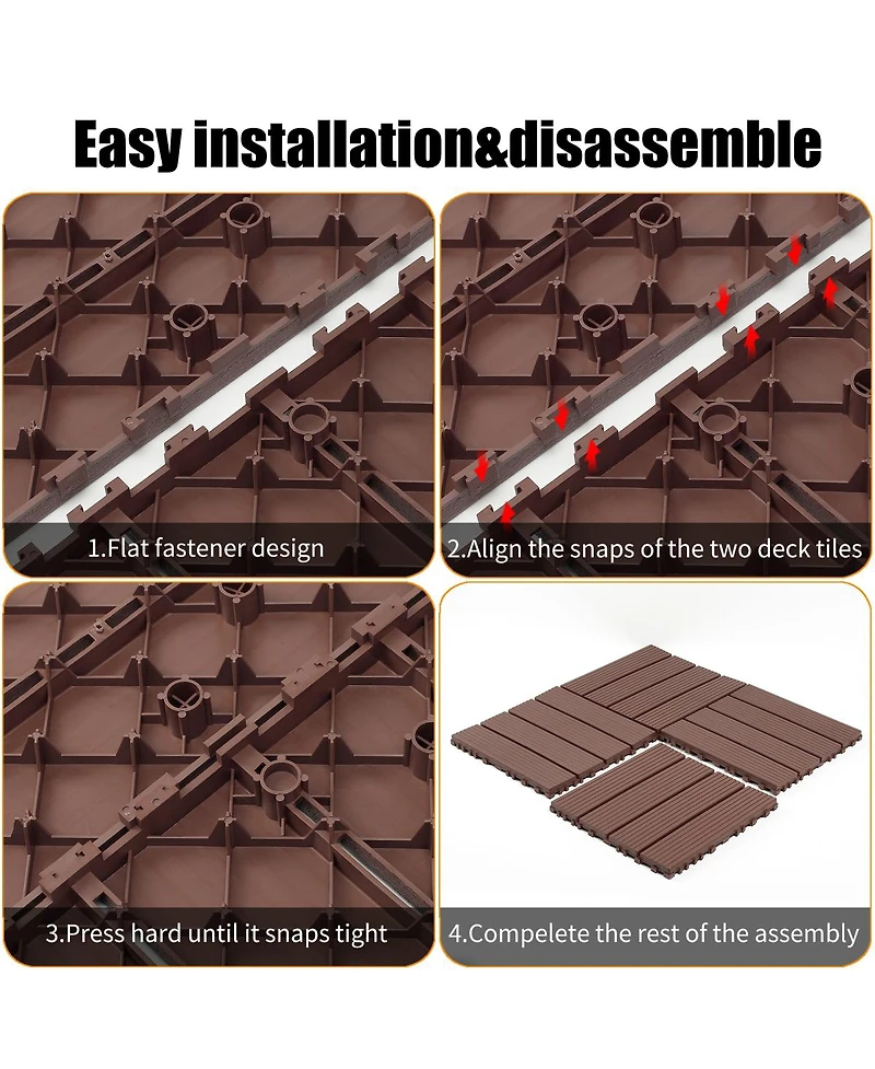 Streamdale Furniture 44-Pack 12x12 Waterproof Interlocking Decking Tiles