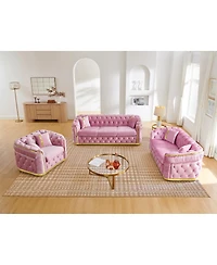 Streamdale Furniture 3-Piece Velvet Chesterfield Sofa Set with Accents and 6 Pillows