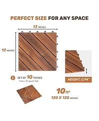 Streamdale Furniture 10 Pieces Interlocking Acacia Wood Deck Tiles for Outdoor Patio
