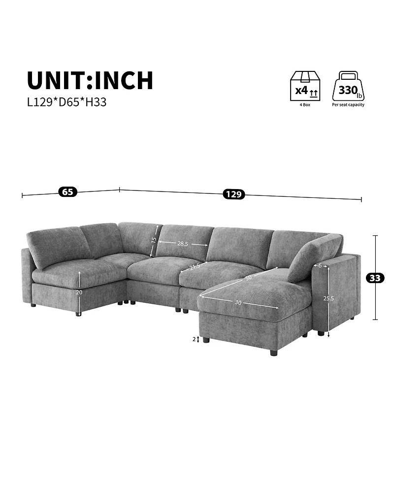Streamdale Furniture Modular U-Shaped Chenille Sectional Sofa with Ottoman and Sleeper Bed