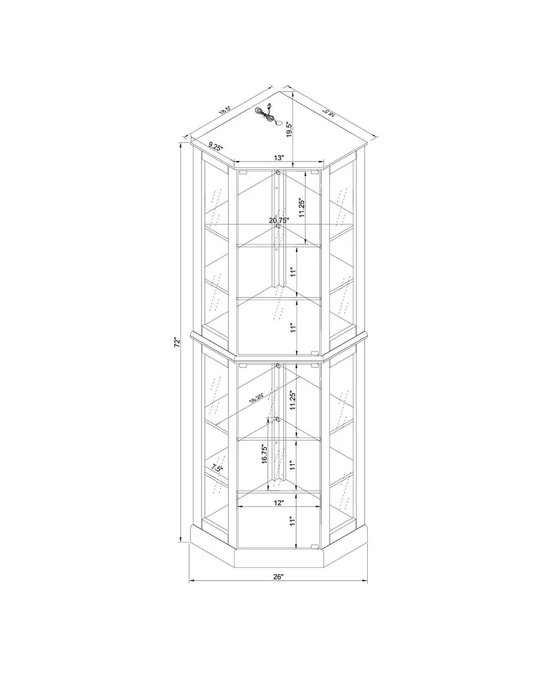 Streamdale Furniture 6-Shelf Corner Curio Display Cabinet with Lights and Adjustable Shelves