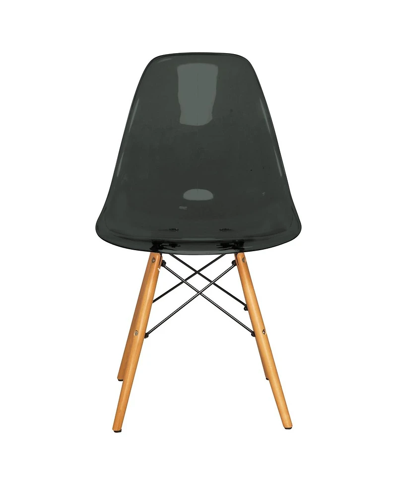 LeisureMod Cresco Modern Molded Acrylic Dining Chair with Eiffel Base and Beech Wood Dowel Legs Ergonomic Curved Seat Accent Side
