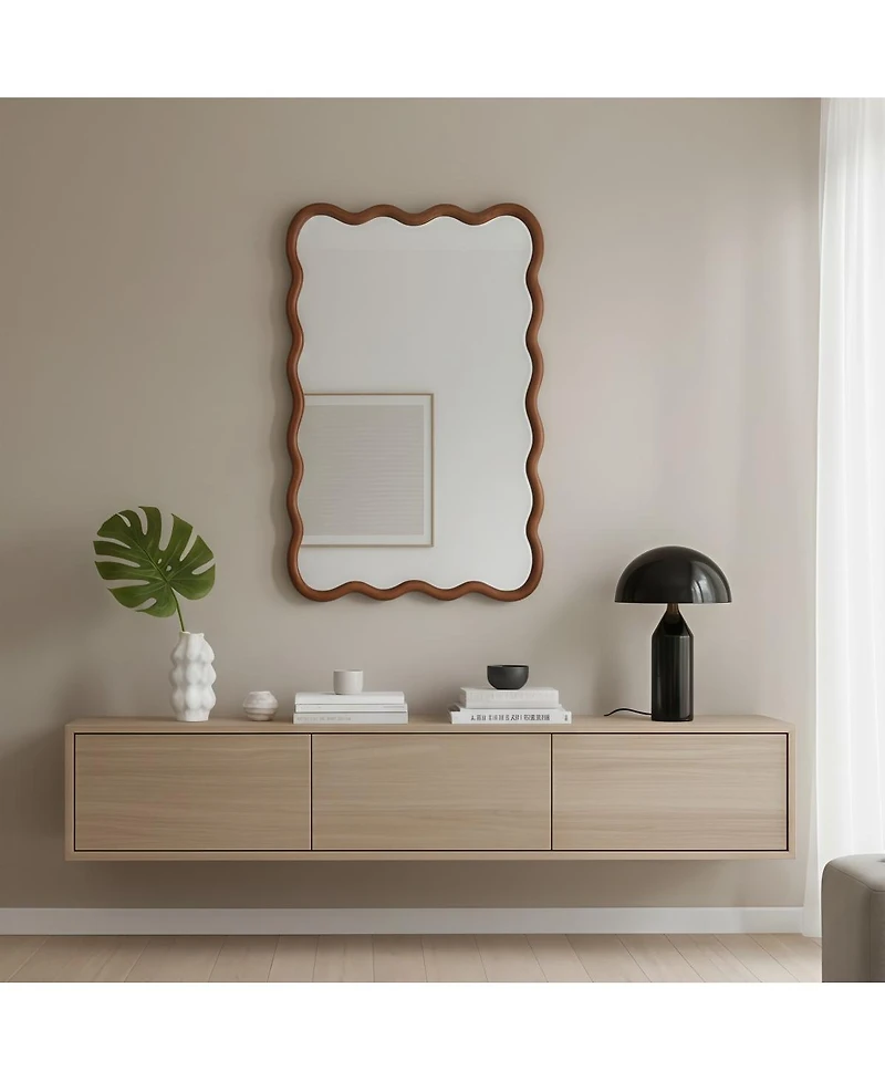 Laoties Wood Wall Mirror, Wavy Rectangle Bathroom Vanity Mirror for Entryway and Bedroom