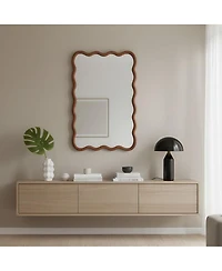 Laoties Wood Wall Mirror, Wavy Rectangle Bathroom Vanity Mirror for Entryway and Bedroom
