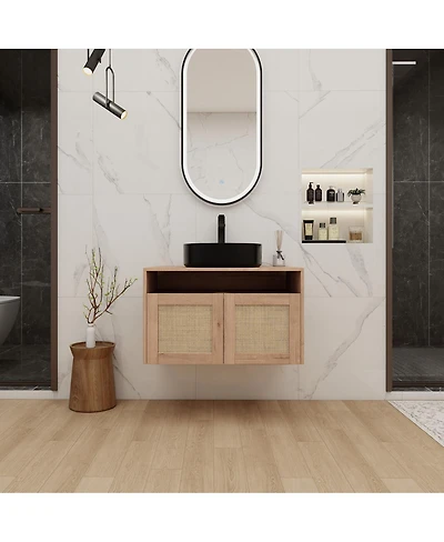 Sillysis 30 Inch Wall Mounted Modern Bathroom Vanity, Vessel Ceramic Sink, Soft Close Door, Ample Storage Cabinet