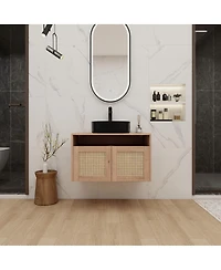 Sillysis 30 Inch Wall Mounted Modern Bathroom Vanity, Vessel Ceramic Sink, Soft Close Door, Ample Storage Cabinet